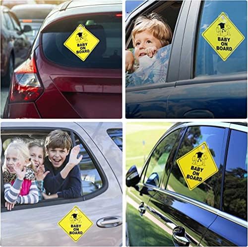 2 יחידות תינוק על לוח שלט מדבקה למכוניות צהוב בהיר תינוק על לוח שלטי אזהרה עם כוסות יניקה לחלון