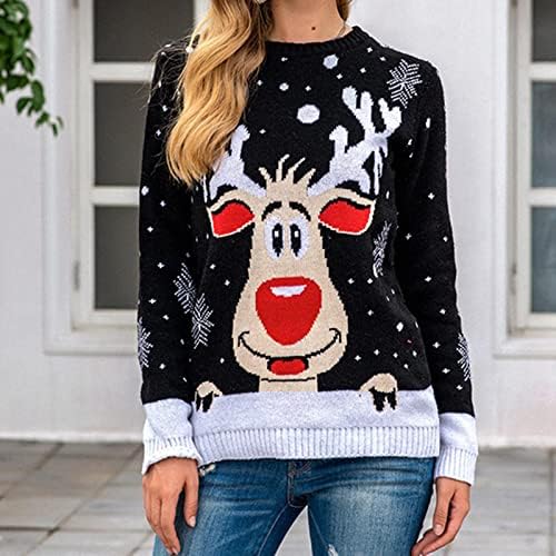 מכוער חג המולד סוודר לנשים מצחיק איל הדפסת סרוג סוודר חולצות צווארון עגול ארוך שרוול חג המולד גרפי סוודרים