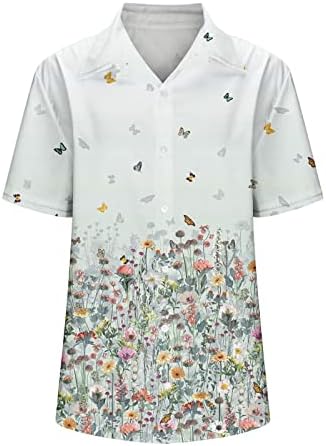 נשים של מתגנדר טי כפתור למטה דש כושר רופף יומי ללבוש קצר שרוול חולצות מודפס פרחי קיץ חולצות