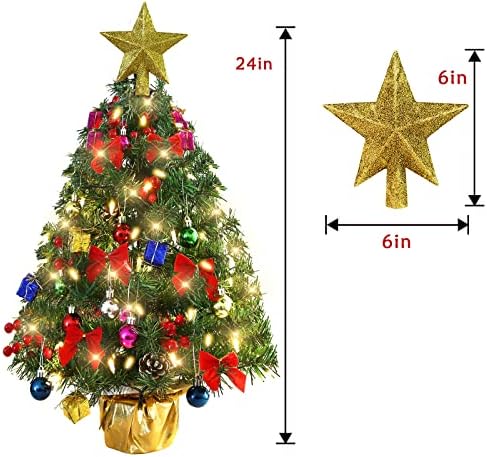 עץ חג המולד של שולחן השולחן עם 50 אורות מיתר LED, עץ חג המולד מיני 24 , עץ חג המולד קטן לקישוטים