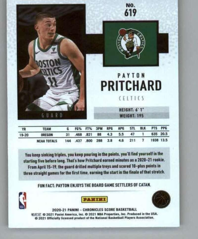 2020-21 Panini Chronicles 619 Payton Pritchard RC טירון בוסטון סלטיקס NBA כרטיס מסחר בכדורסל