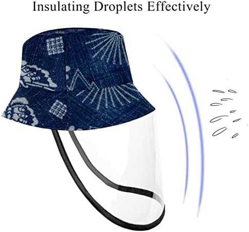 כובע מגן למבוגרים עם מגן פנים, כובע דייג כובע אנטי שמש, יפני אמנות כחולה כחולה פרחים פרפר חיננית