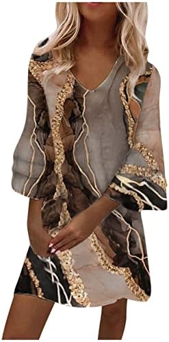 שמלת מקסי של נוקמופו לנשים לחתונה אורח טמפרמנט אופנה אלגנטי מודפס צווארון V 3/4 שרוולים מיני שמלה
