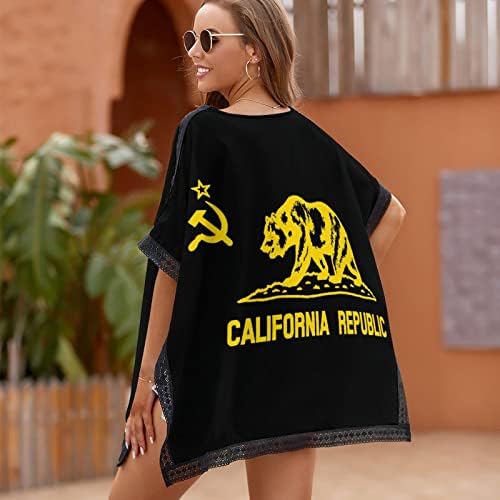 באיקוטואן דגל קומוניסטי קליפורניה רפובליקה נשים וחוף ביקיני בגד ים החוף לשחות לחפות שמלת הדפסה