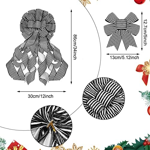קישוטי עץ חג המולד בשחור לבן בשחור לבן כולל קשת עץ חג המולד בגודל 34 אינץ 'קשת טבעת 40 אינץ