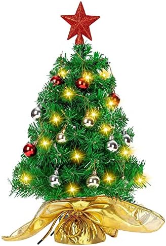 Joiedomi 23 אינץ 'עץ חג המולד, עץ חג המולד מיני מלאכותי עם אורות מיתר LED וקישוטים, עיצוב עץ קישוט