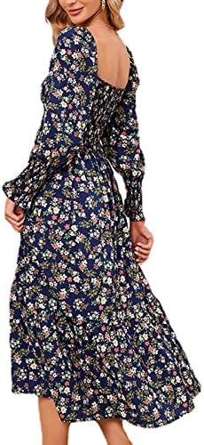 שמלת נשים סתיו קיץ 2023 שרוול ארוך טרנדי שרוול מרובע שיפון פרחוני גרפיקה מקסי בוהו שמלה לנשים GC