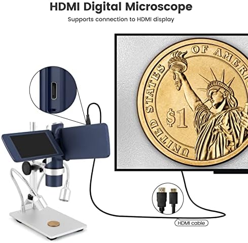 203 לספירה מיקרוסקופ דיגיטלי עבור מטבעות שגיאה עם מעמד מתכת, ערכת מיקרוסקופ נייד כף יד לילדים ומבוגרים, 4 מסך