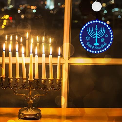 קישוט Hanukkah אורות חלון כחולים מנורה, אורות תלויים בחלון חנוכה קליל מקורה מקורה חנוכה חנוכה אור לחלונות