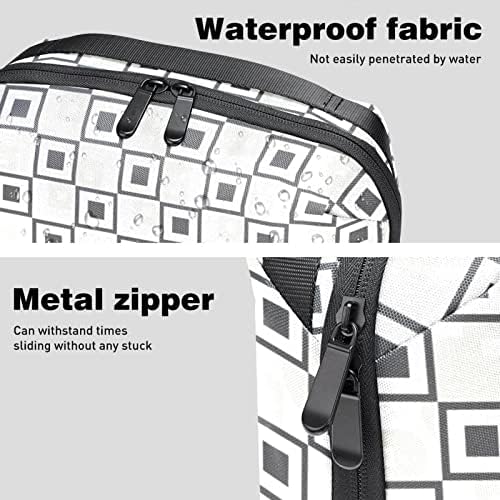 תיק איפור, תיק קוסמטי, מארגן שקית איפור אטום למים, דפוס מודרני משובץ בשחור -לבן, דפוס מודרני