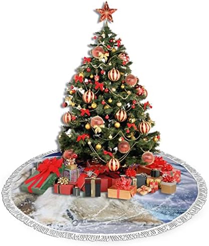 חצאית עץ חג המולד של דוב חמוד, מחצלת חצאית עץ חג המולד עם ציצית לעיצוב מסיבת חתונה לחג 48
