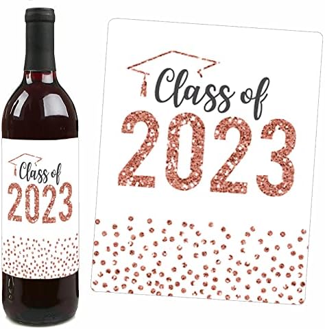 נקודה גדולה של אושר רוז זהב גראד - 2023 קישוטים למסיבות סיום לנשים וגברים - מדבקות תווית בקבוקי יין - סט של