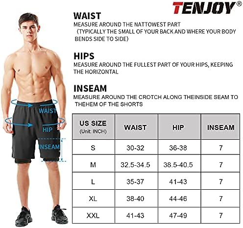 Tenjoy's Men's 2 ב -1 מכנסיים קצרים 5 מכנסיים קצרים של אימון אתלטי יבש מהיר לגברים עם כיסי טלפון