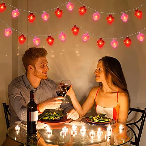MOSOAN 10ft 30 נוריות LED אורות מיתרים לעיצוב יום האהבה, 8 מצבי אור אורות לב מופעלים סוללה,