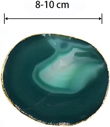 Yfqhdd צורה עגולה פרוסה קצה זהב כרית מלאכה ירוקה אגייט אבן טבעי רכבת גביש כוס משקאות מחזיק
