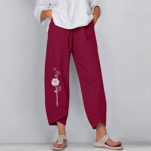 מכנסי קפרי של Kcjgikpok לנשים, פשתן קפריס קפריס קפריס עם מכנסי אימון של מכנסי אימון בכיסים עם מכנסי אימון