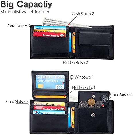 ארנק עור של גברים עם כיס מטבע להעיף את חלון מזהה חסימת כרטיס אשראי דו-צדדי דק ארנק כיס קדמי