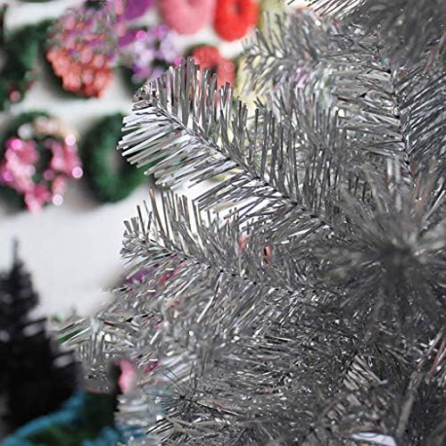 ZMDZA מלאכותי טינסל טינסל עץ חג המולד קישוט לחג, עץ קישוט חג המולד לא מואר עם מתכת מוצקה מתקפלת ירוקה
