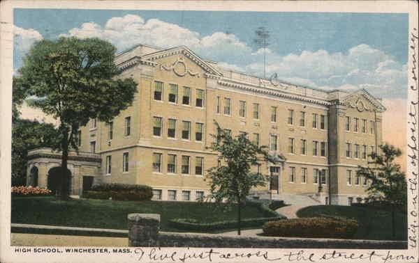 בית הספר התיכון ווינצ'סטר, מסצ'וסטס MA גלויה עתיקה מקורית 1918