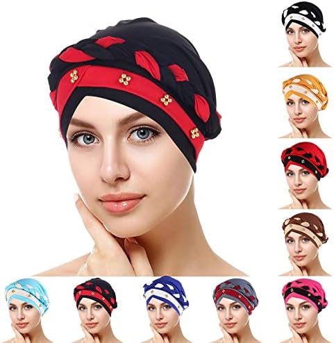 בוהמי טורבן לנשים צבע בלוק ראש כורכת אלגנטי טוויסט קשר סרטן בארה ' ב רך קומפי קפלים כפת כובע