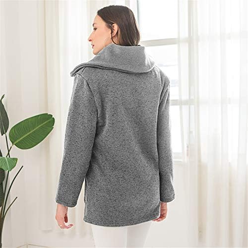 Andongnywell Sweater Sweater Gleece צד מלא רוכסן קלאסי רך מתאים להתאמה לאורך דש אמצע מעילים