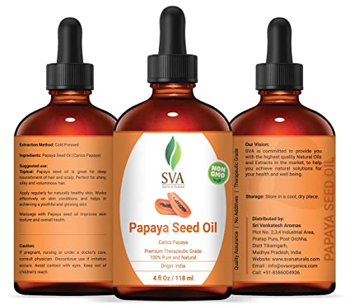 אורגני SVA שמן זרעי פפאיה טהור לחץ טהור 4 גרם בתולה/לא מזוקקת לעור, שיער, עיסוי