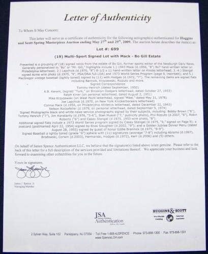 קוני מאק חתמה על חתימה מכתב בייסבול כתוב ביד JSA Loa! - כדורי בייסד חתימה