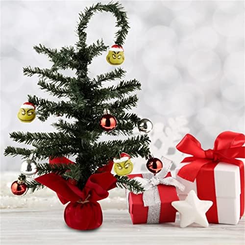WHXHJ 16 אינץ 'שולחן עץ חג המולד עץ חג המולד מלאכותי עץ חג המולד עם מפלצת ופעמון ירוק, עיצוב