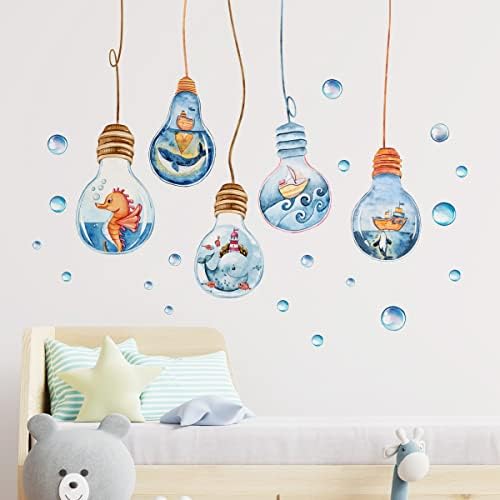 ארקיאל בצבעי מים מנורת קיר מדבקות לווייתן מפרשית בועות קיר מדבקות לילדים חדר שינה סלון חדר אמבטיה משתלת