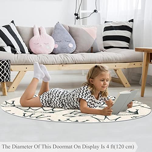Llnsupply ילדים שטיח 5 רגל שטיחים שטחיים עגולים גדולים לבנות בנים תינוק - נסיכה בכתר בז ', עיצוב בית