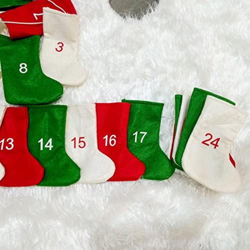 גרבי חג המולד 24 יח '≠ מספרים 1 עד 24 Å גרביים לבנים ירוקים אדומים קישוטי עץ חג המולד קבעו גבישים ברורים למלאכה