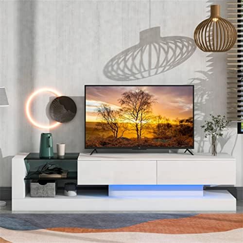 מתלה טלוויזיה Lhllhl עם שני ארונות אחסון מדיה מרכז בידור לטלוויזיה בגודל 75 אינץ ', צבע LED של