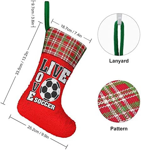 Live Love כדורגל נצנץ חג המולד גרבי חג חג מולד הפיך משתנים מלאי קסום לחג המולד עץ אח תלייה גרביים