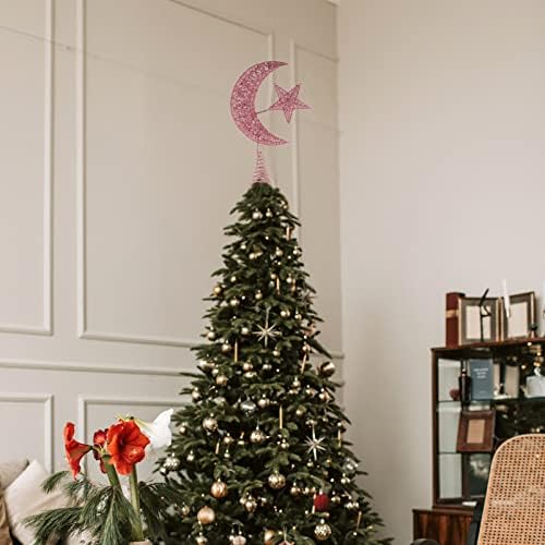AMOSFUN 2 PCS כוכב ירח עץ ירח נצנצים טופר עץ חג המולד מחושל לחתונה לחתונה לחתונה מתנה לקישוט מסיבת מקלחת