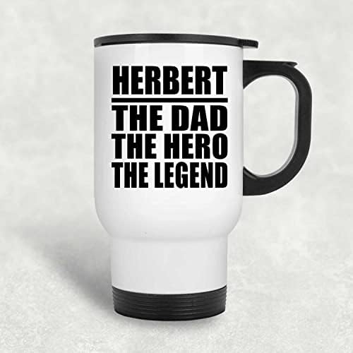 מעצב את הרברט האבא הגיבור האגדה, ספל נסיעות לבן 14oz כוס מבודד מפלדת אל חלד, מתנות ליום הולדת יום הולדת חג המולד