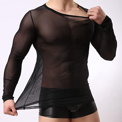 גברים סקסית סקסית רשתות רשתות, חצי רואים דרך תחתוני חולצה עם שרוול ארוך, הלבשה תחתונה עליונה לשרירים לגברים