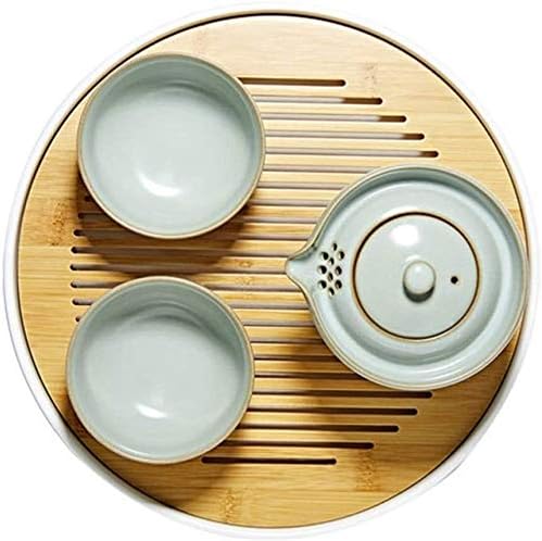 ערכת תה Kungfu, ערכת תה נסיעות ניידת, ערכת תה סינית ניידת קונגפו קרמיקה עם כוסות מגש תה עץ במבוק לשימוש