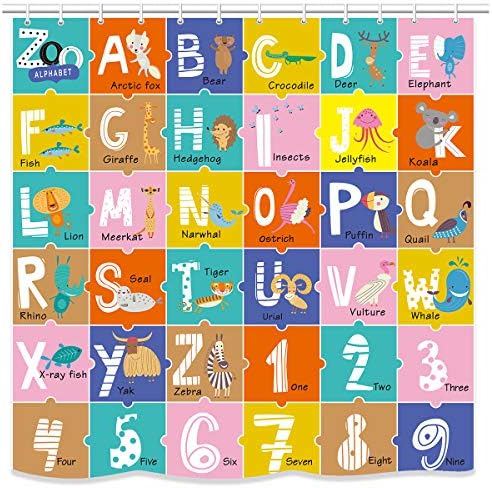 וילון מקלחת מבד אלפבית של Unifeel לילדים ABC כלי למידה חינוכית לילדים ותינוקות גדולים A עד Z פוסטר שטיח