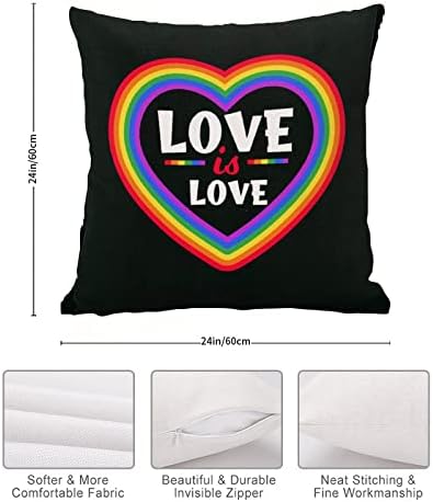 אהבה היא אהבה לב קשת זריקת כרית כיסוי כרית יום האהבה מארז לסביות התקדמות הומוסקסואלית גאווה גאווה כרית קשת