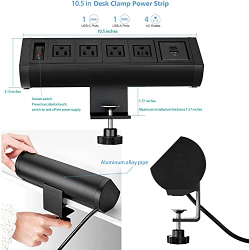 תוסף שקע חשמל שולחן עבודה עם אספקת חשמל של USB A/C שולחן עבודה עם קצה רכוב עם 4 שקעים מסוג USB-C יציאת טעינה