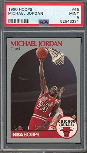 מייקל ג'ורדן 1990 כרטיס כדורסל של Hoops 65 PSA מדורגת 9