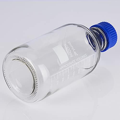 Stonylab בקבוקי אחסון מדורגים עם מכסה בורג GL45, 1000 מל בורוסיליקט זכוכית ברורה מעבדה עגולה מעבדה בקבוקי