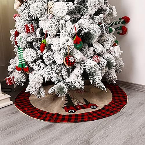 חצאיות עץ חג המולד של Huijie - 48 אינץ 'אדום שחור טרקטור טרקטור הדפס חג המולד עץ עץ קישוט