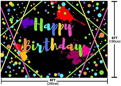 Ablin 8x6ft זוהר ניאון יום הולדת שמח רקע תפאורה צבעונית אורות נוצצים נוצרות נקודות גרפיטי צביעה רקע שחור