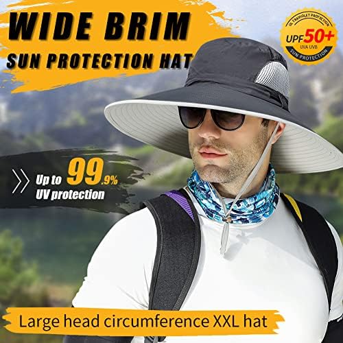 【גודל גדול XXL וגברים רחבים】 כובעי שמש לגברים, 【UPF50+אטום למים】 דלי דלי לוגד לטיולים לטיולים