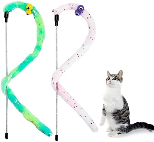 חתול שרביט צעצועי 2 יחידות אינטראקטיבי חתול צעצועים לחתולים מקורה, חתול קשת שרביט צעצועי חתול סרט