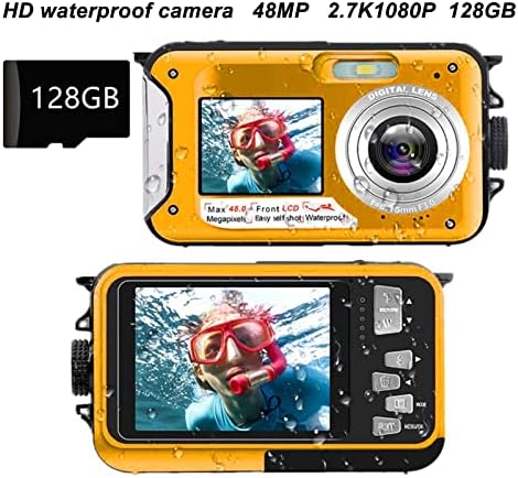 מצלמה דיגיטלית אטומה למים, מצלמות מלאה של 2.7K 48MP עם מסכים כפולים של Selfie 16X זום דיגיטלי מצלמה תת