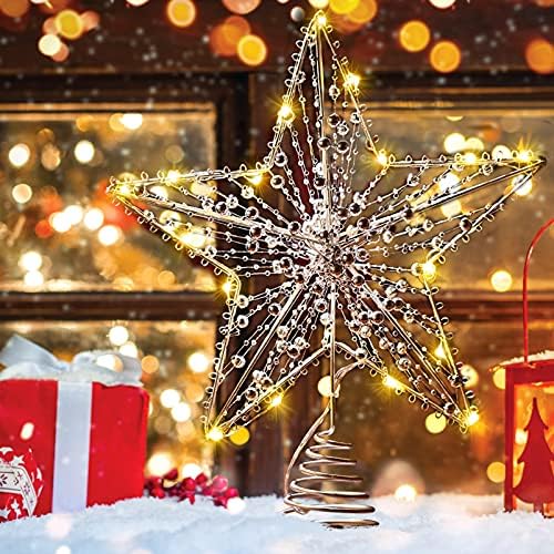 טופר כוכב עץ חג המולד של Nuobesty, LED מואר במעלה עץ חג המולד טופר גליטר צמר צמרח עם ריצת מחרוזת