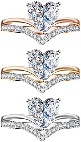 לב לבן 5-11WOM Rhinestone זהב, תכשיטים מכסף טבעות גודל טבעות נשים טבעות חתונה