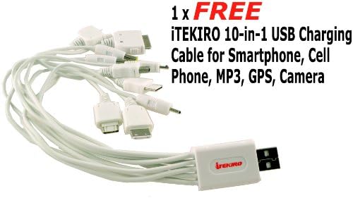 ITEKIRO קיר AC DC ערכת מטען סוללות לרכב עבור PENTAX OPTIO A10 + ITEKIRO 10 ב -1 USB כבל טעינה
